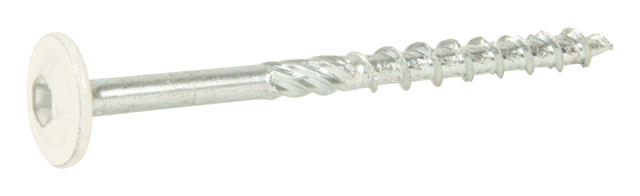 CONSTRUCTION SCREW-W (WAF) WITH LARGE WHITE-FINISHED HEAD, BRIGHT ZINC PLATED
